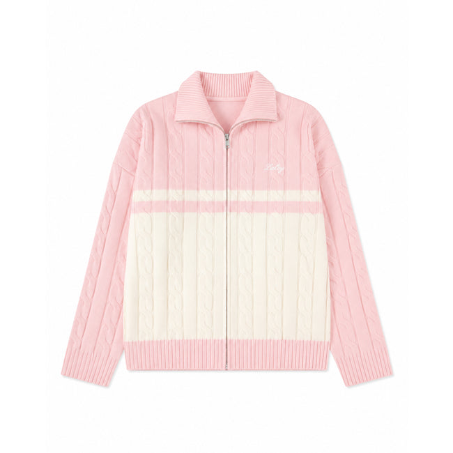 Blush cable zip cardigan