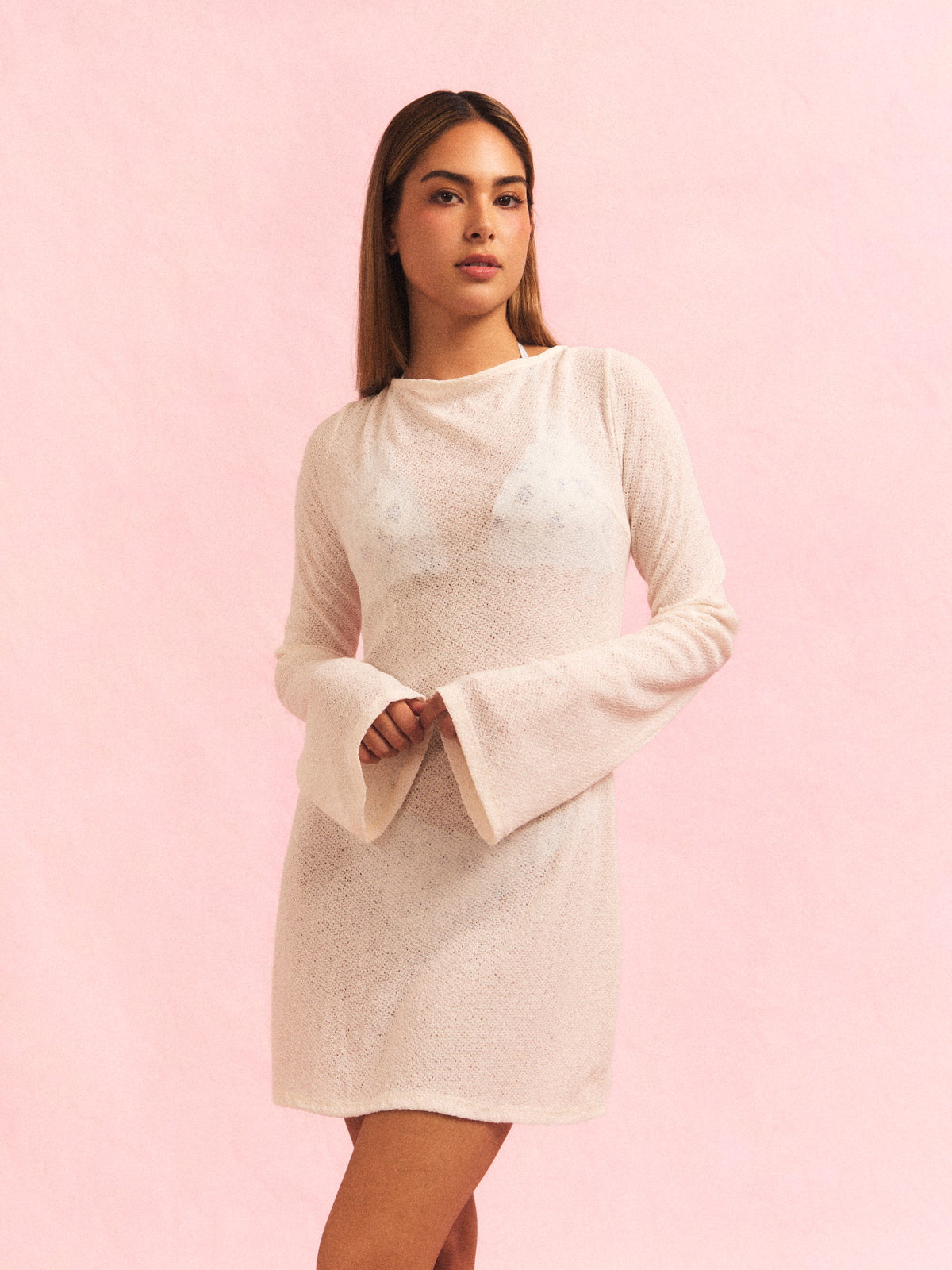 Mina Sheer Knit kjole Off White