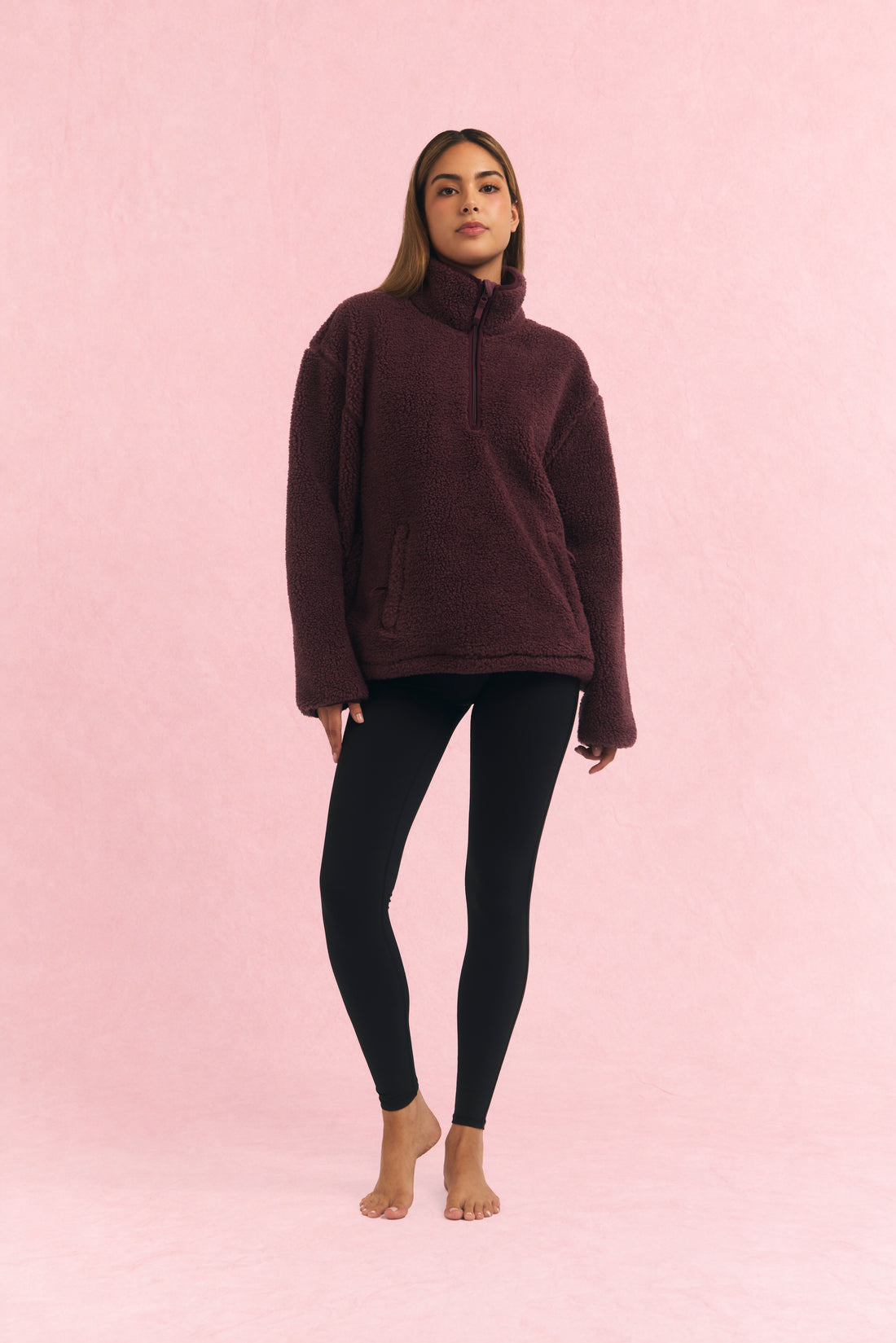 Oversized Teddy Fleece Plum Wine