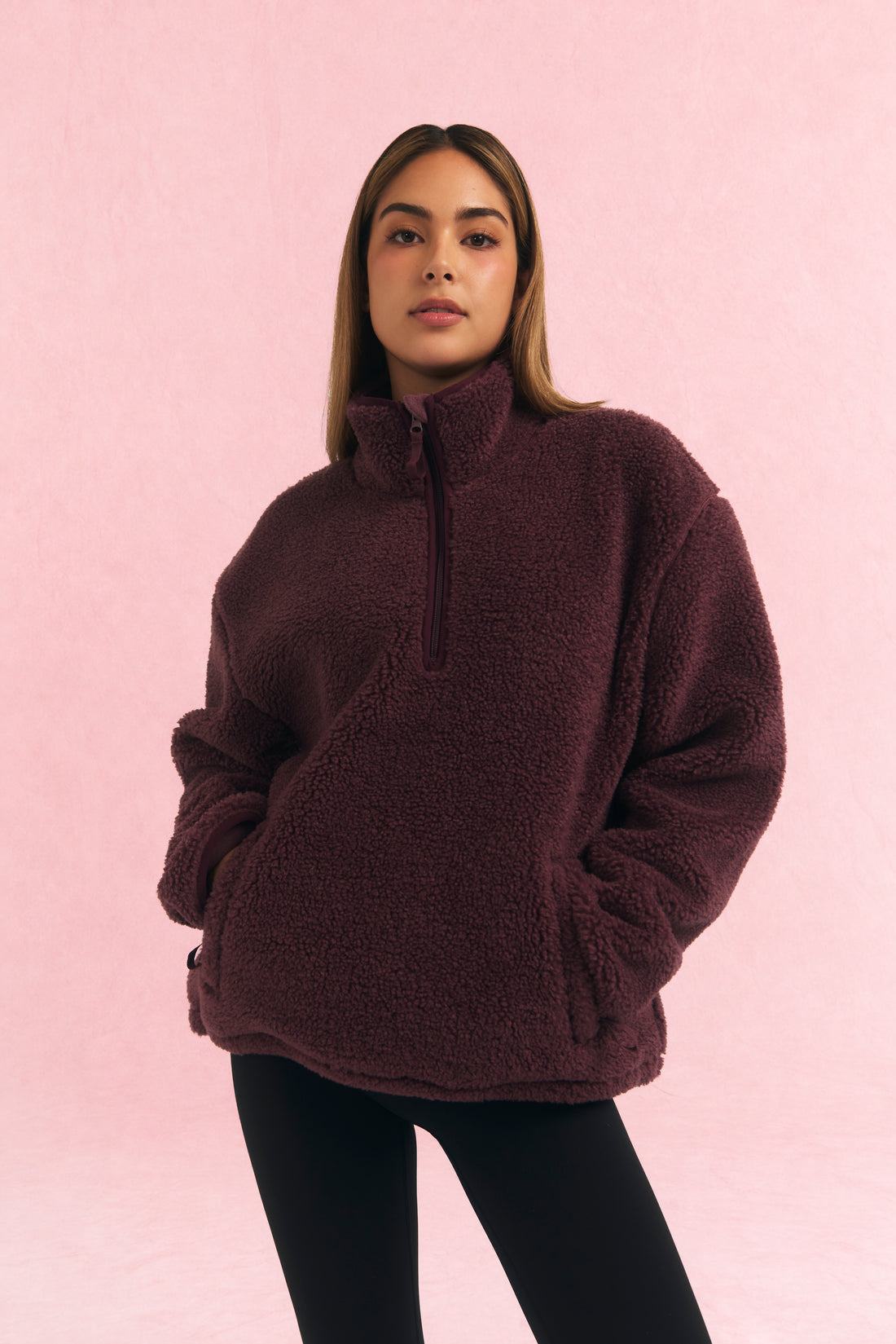 Oversized Teddy Fleece Plum Wine