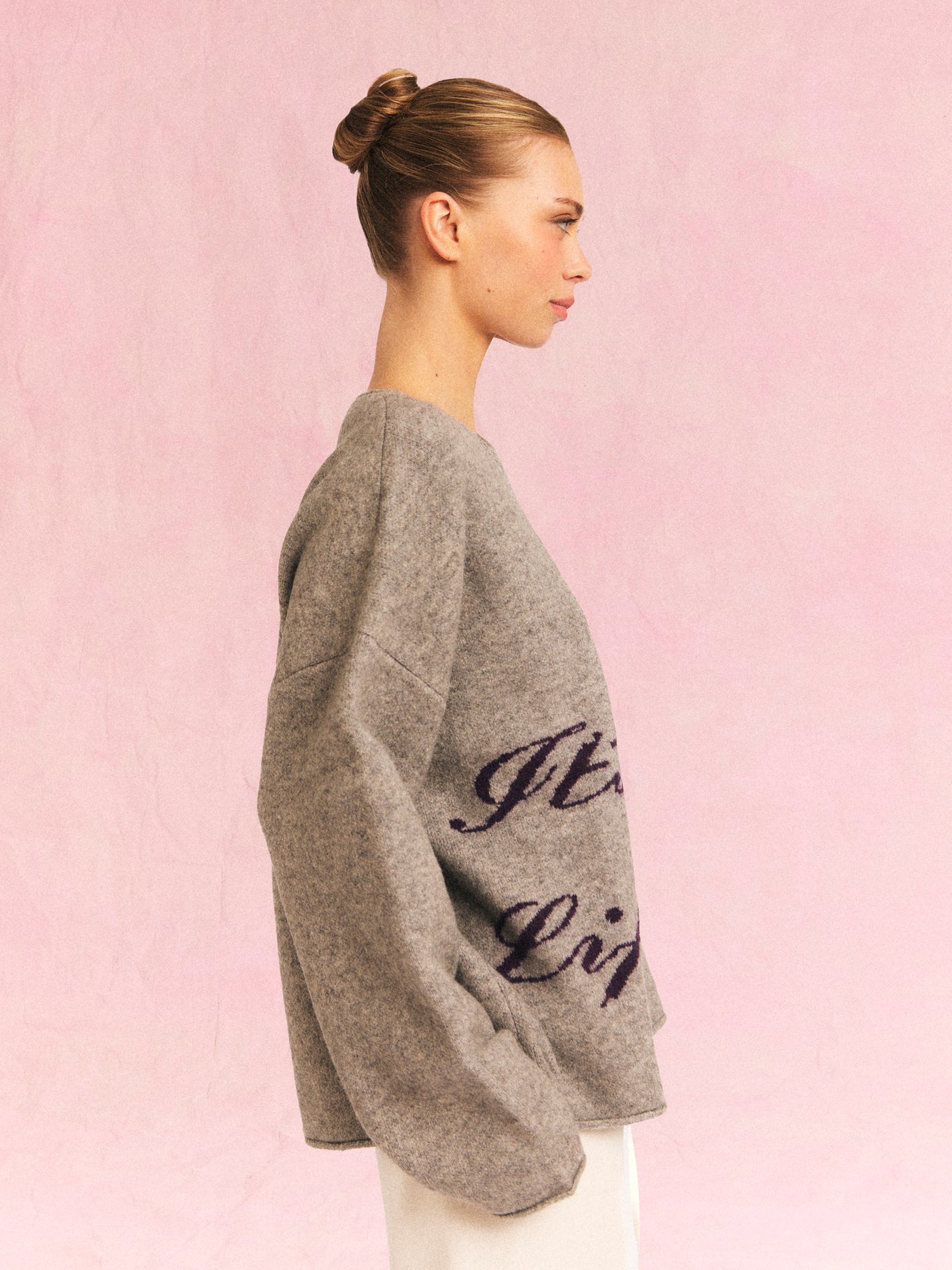 Quote Knit Sweater Grey Melange