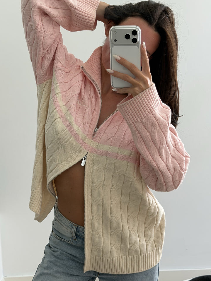 Blush Cable Zip Cardigan – Pink