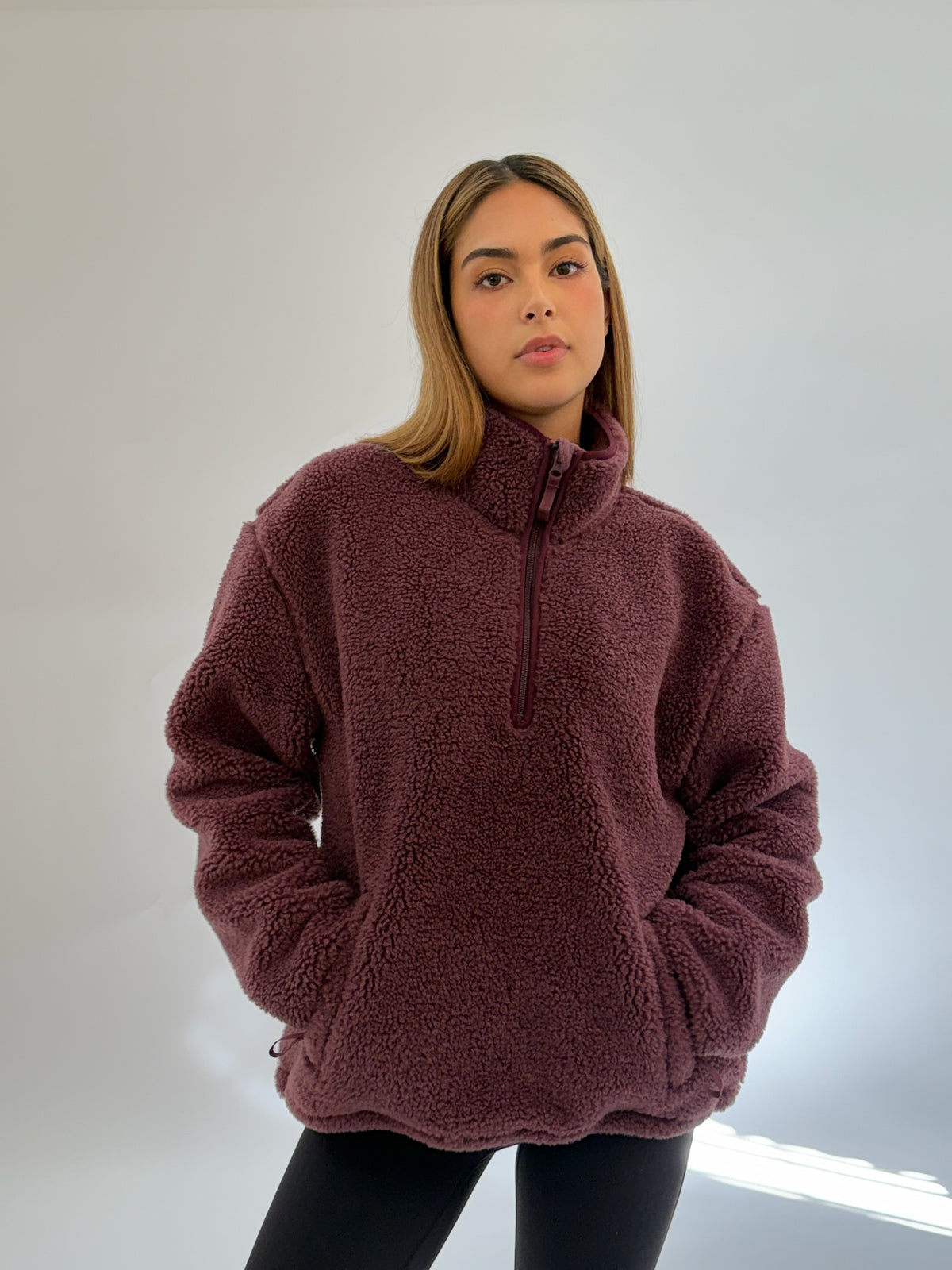 Oversized Teddy Fleece Plum Wine