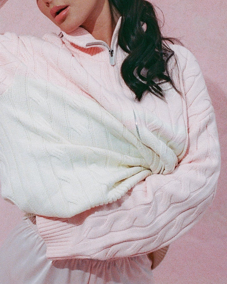 Blush cable zip cardigan