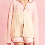 Blush cable zip cardigan