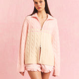 Blush cable zip cardigan