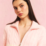 Blush cable zip cardigan