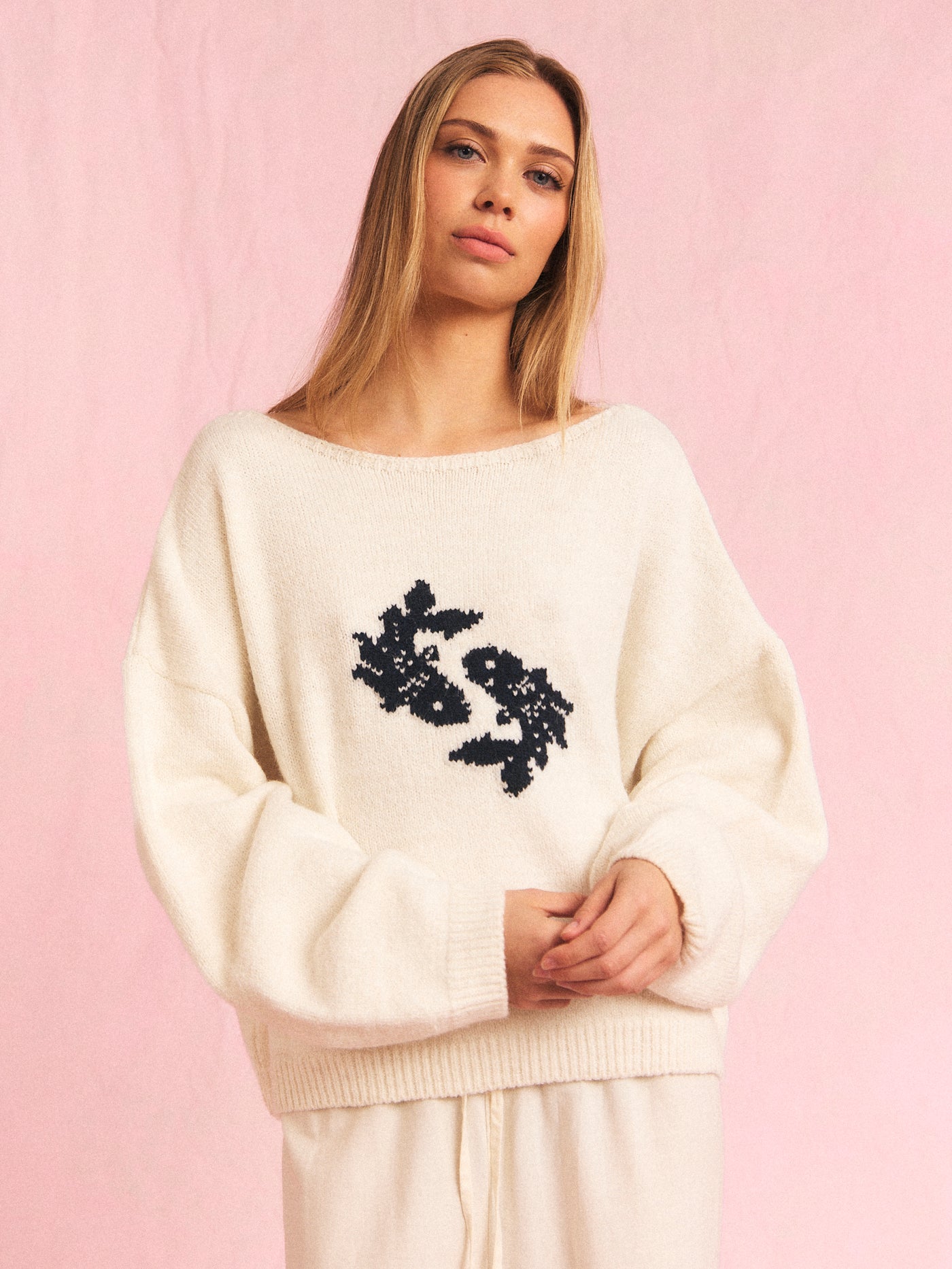 Fisk strikkegenser i offwhite, bilde 4